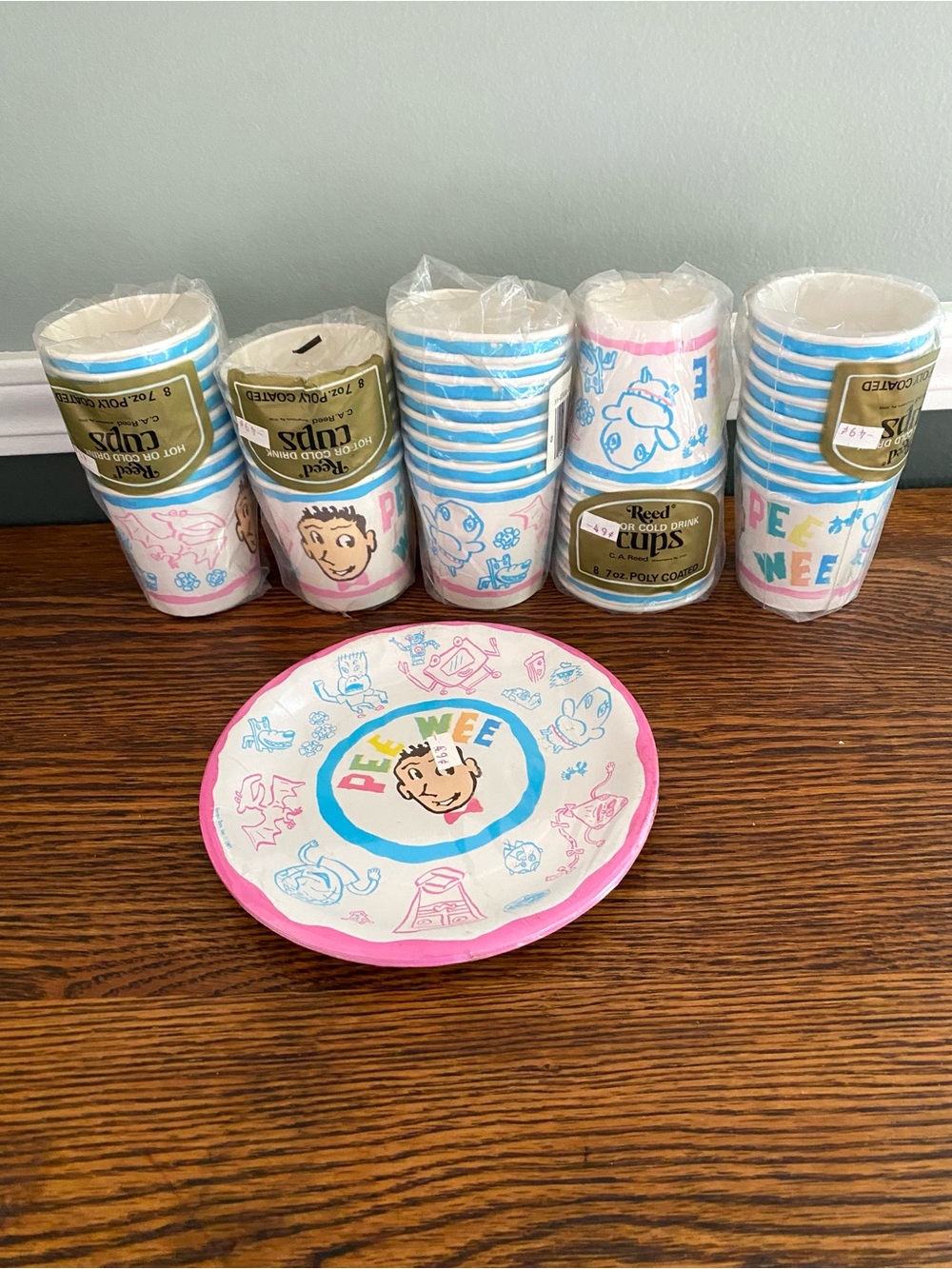 Vintage NOS 1987 Pee Wee Herman Birthday Paper Goods - Plate, Cups